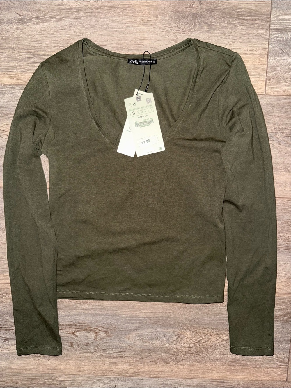 Zara Olive V-Neck Long Sleeve Top